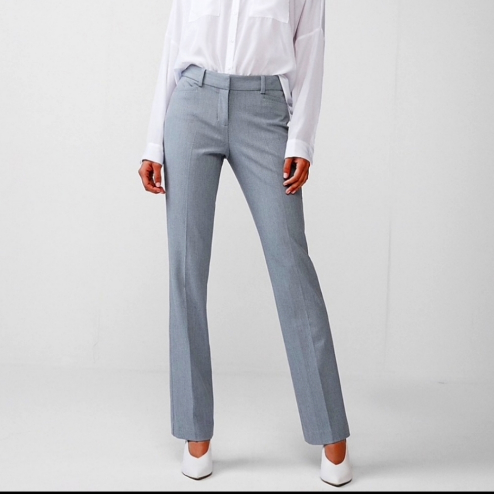 Express Light Grey Columnist Barely Boot Mid Rise Trouser Pants